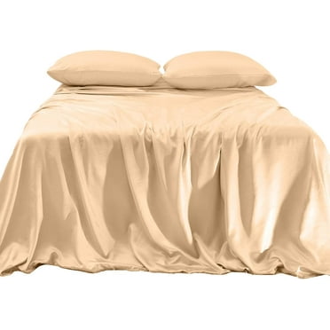 Elegant Comfort Luxurious 4-Piece Silky Satin Sheet Set Cooling Soft Satin Sheet Set, Queen, Champaign