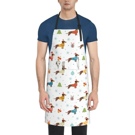 

Rateoe winter Snowflake Dachshund Aprons with Pocket Men Womens Aprons Waterproof Adjustable Cooking Aprons for Kitchen Gardening and Salon