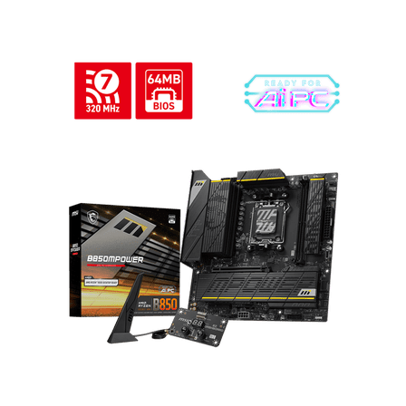 MSI B850MPOWER AM5 AMD B850 PCIe 5.0/4.0 USB 20/10/5Gbps Type C/A Wi-Fi 7 Micro-ATX Motherboard
