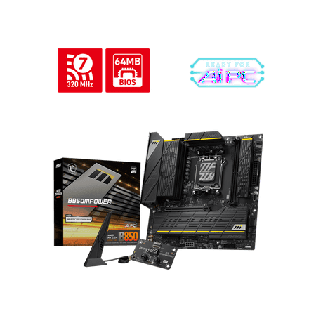 MSI B850MPOWER AM5 AMD B850 PCIe 5.0/4.0 USB 20/10/5Gbps Type C/A Wi-Fi 7 Micro-ATX Motherboard