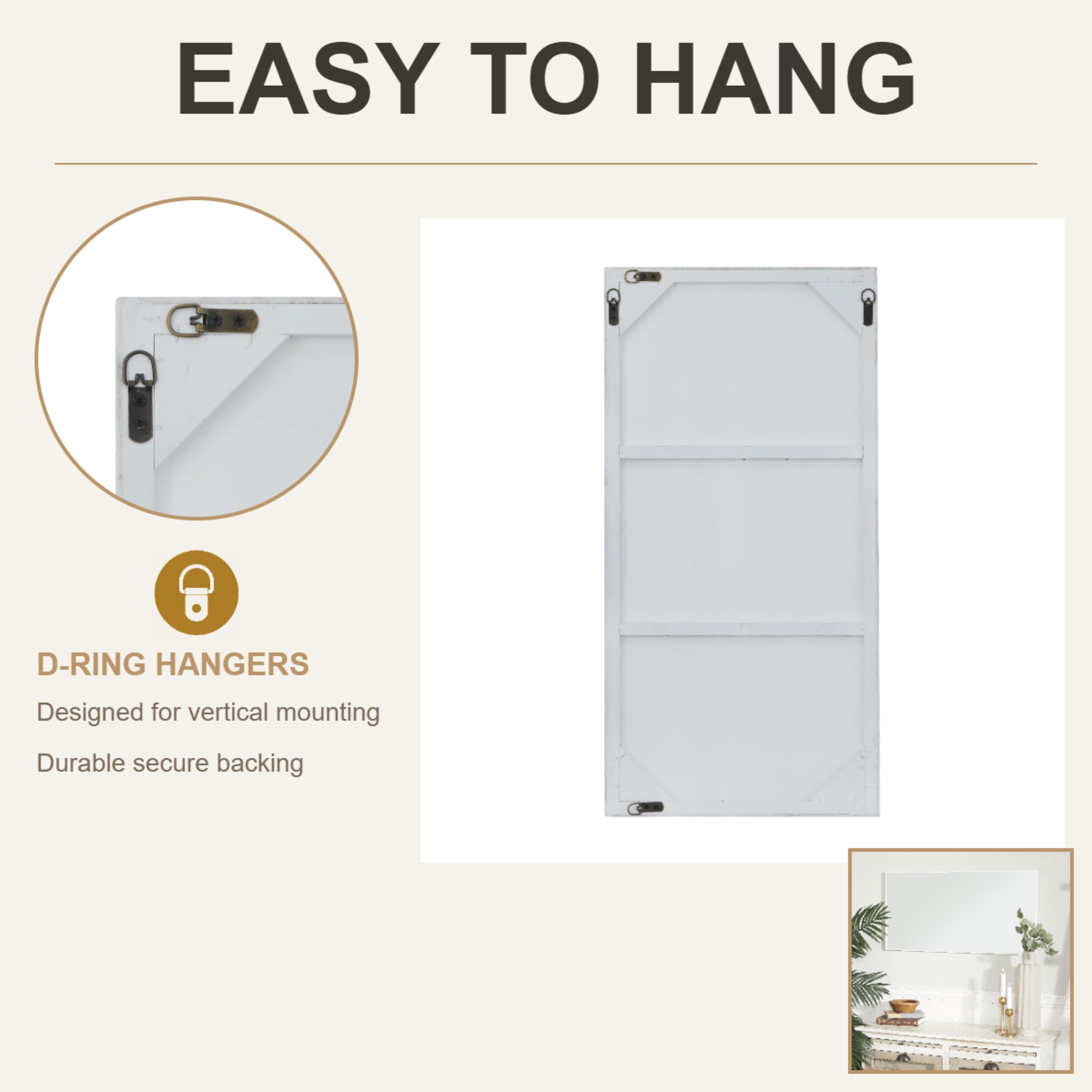 DecMode 18" x 36" White Wall Mirror with Thin Frame