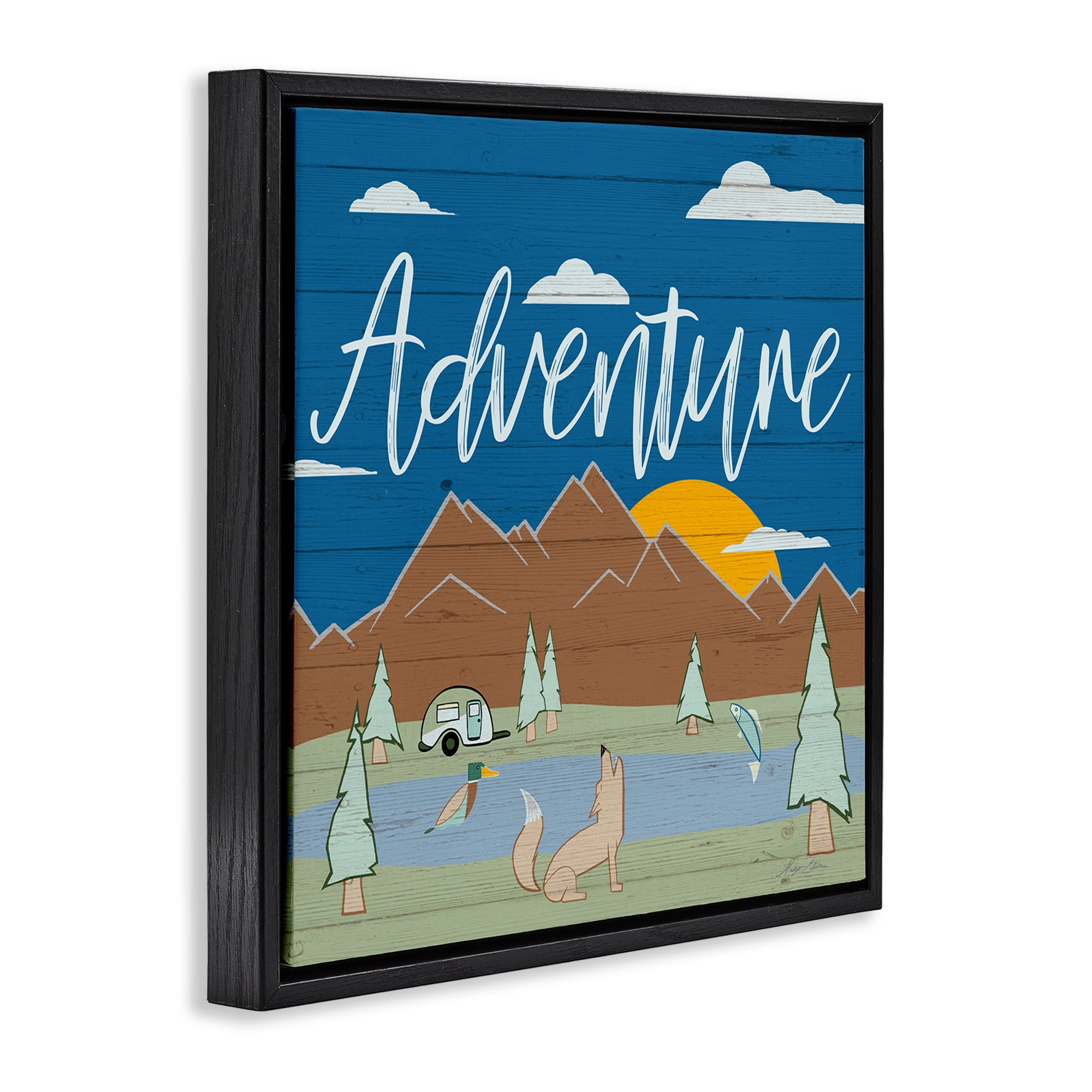 Stupell Industries Rustic Adventure Landscape Landscape & Nature Painting Black Floater Framed Canvas Art Print Wall Art, 25 x 25