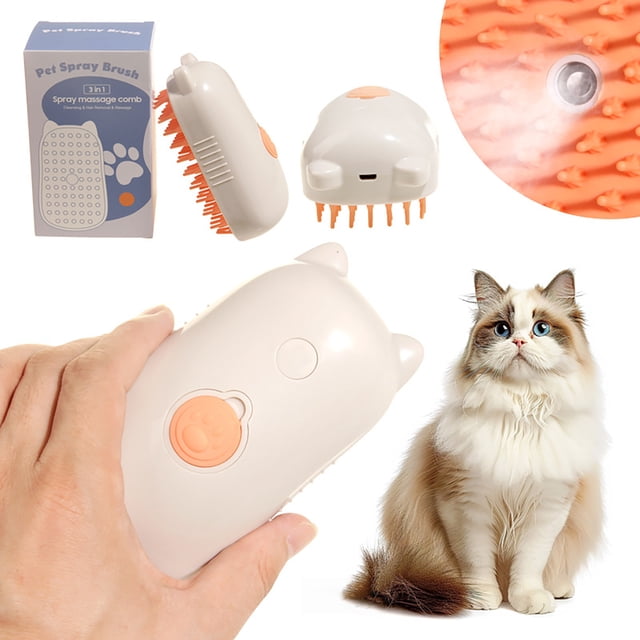 Peine de masaje para el aseo de mascotas con spray | Cepillo desenredante antiestático para gatos | Dientes suaves y redondeados | Calma y reduce la muda | Función de bruma hidratante | Mango de