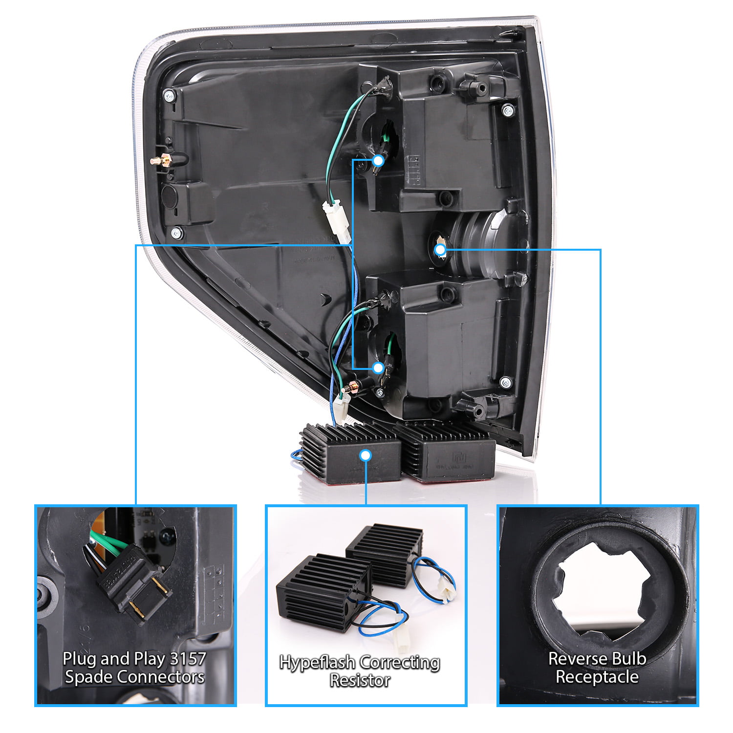 Passenger and Driver Side AmeriLite Black LED Light Bar Replacement Tail Lights Set for 09-14 Ford F-150 