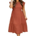 thumbnail image 4 of Femmes Flutter Manches Courtes Smocked Midi Robe d'Été Casual Tiered A-Line Robe Blanche S, 4 of 6