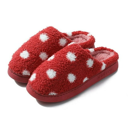 

PIKADINGNIS Women Fur Slippers 2022 Fashion Dots Design Winter Home Plush Warm Cotton Slippers Women s Indoor Platform Slippers Woman Shoes