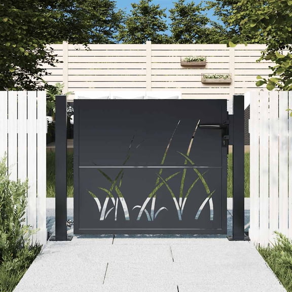 vidaXL Garden Gate Anthracite 39.4x29.5" Steel Grass Design