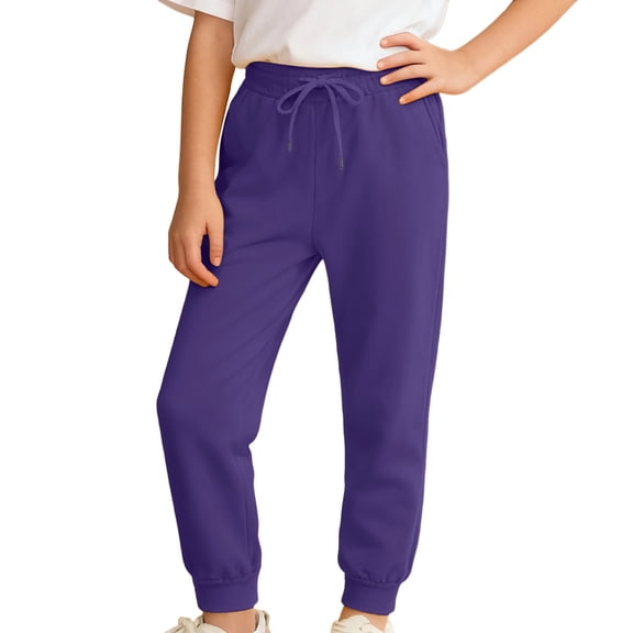 MUXiin Boys Sweatpants Size 7-8 Cotton Lined Wide Leg Elastic Waist Boys Athletic Joggers Open Bottom Casual Pants,Dark Purple,11-12 Years