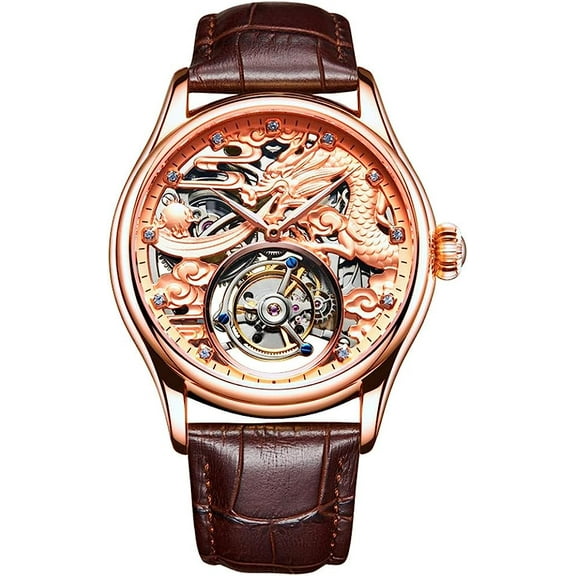 AESOP Men Genuine Mechanical Hand-Wind Tourbillon Business Dress Wrist Watch Leather Strap