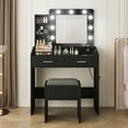 thumbnail image 3 of Yiwa Vanity Desk with Mirror and LED Lights, Makeup Vanity Desk with Power Outlet and Cushioned Stool, Dressing Table with 2 Drawers & 3 Lighting Modes Adjustable Brightness for Bedroom, 3 of 8
