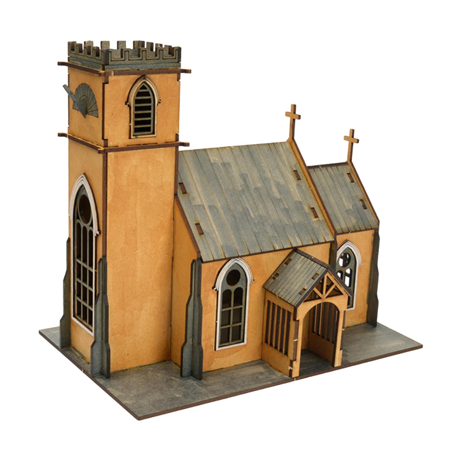 Miniature Building Model Church Kit Wooden Unfinished Paintable Puzzle for Adult Handicraft Hobby Scene