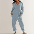 thumbnail image 2 of Idoravan Jumpsuit Pajamas for Women Women's Fashionable Solid Color Casual Loose Fitting Jumpsuit Long Sleeved V-neck Jumpsuit Casual Pajama Pocket Jumpsuit, 2 of 9