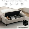 thumbnail image 3 of 58.1'' Storage Bench Upholstered Linen End of Bedroom Bed Bench Ottoman with Tufted Cushioned Rolled Arm Large Storage Space for Reading Living Room Entryway, Light Brown, 3 of 14