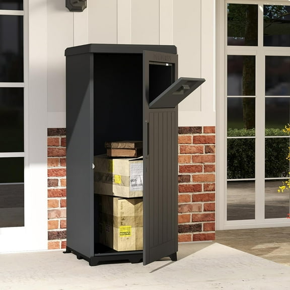 Domi Outdoor Living Large Lockable Package Delivery Box, Waterproof Resin Parcel Drop Box for Porch or Curbside, Secure Outdoor Storage Solution for Home Deliveries