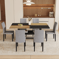 thumbnail image 3 of Newest 6-Piece Wood and Black Dining Table Set 71x35.4 inch with Storage and 6 Light Gray Linen-Cotton Chairs, 3 of 10