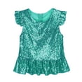 thumbnail image 3 of Rswnyirn Girls Sparkly Sequin Crop Top Short Sleeves Mermaid Tops Shirts Theme Party Costume Lake Green 12, 3 of 5