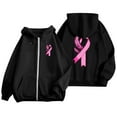 thumbnail image 6 of Cute Sweatshirts For Women Solid Color Zip Up Hoodie Pullover Cancer Awareness Month Drawstring Casual Comfortable For Everyday Wear Tops Clothes With Pocket Black XL, 6 of 6