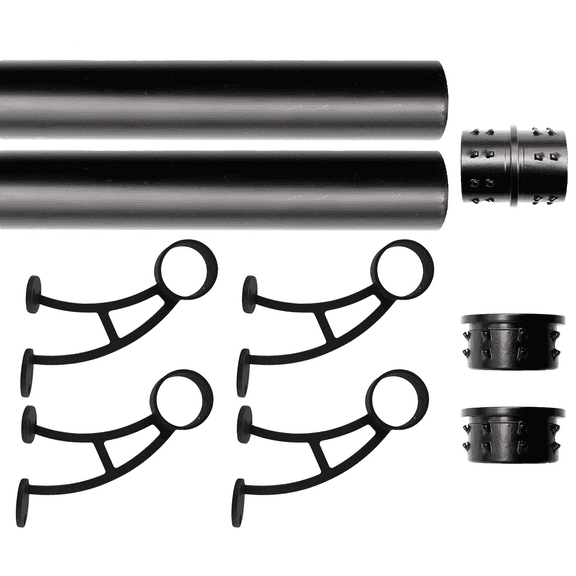 Solid Bar Wall Mount Foot Rail Kit, Matt Black Stainless Steel Tubing w/Internal Connector, Foot Rail Brackets, Flat End Cap, 12 ft = 72 in x 2
