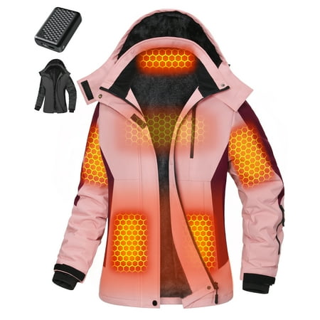 Fuklindy Graphene Heated Jacket for Women with Battery 12V Fast Charge 18400mAh Large Capacity Winter Outdoor Lightweight Heating Jackets Pink