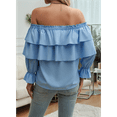 thumbnail image 4 of Women'S Off Shoulder Ruffle Trendy Summer Fashion Long Sleeve Blouse Sexy- Dressy Casual Layered Tops Light Blue L, 4 of 7