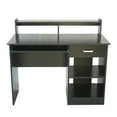 thumbnail image 3 of Computer Desk with Keyboard Tray, Home Office Laptop Desk with 1 Drawer and 2 Shelves, Wooden Writing Studying Desk with Storage Shelf for Bedroom, Small Space, 3 of 9