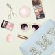 thumbnail image 2 of Bolsas De Maquillaje Bolso cosmético de la PU con la letra del diamante artificial de la cremallera portátil para el viaje femenino Ehuebsd Cuidado Belleza, 2 of 3