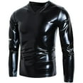 thumbnail image 2 of Men Shiny Leather T-shirt, Soft Leather, Long Sleeve, Male Shaping Shirt, 2 of 6