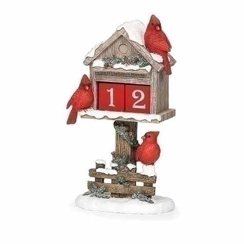 Roman Cardinal Countdown Birdhouse with Number Blocks, 11.75-inch Height, Resin
