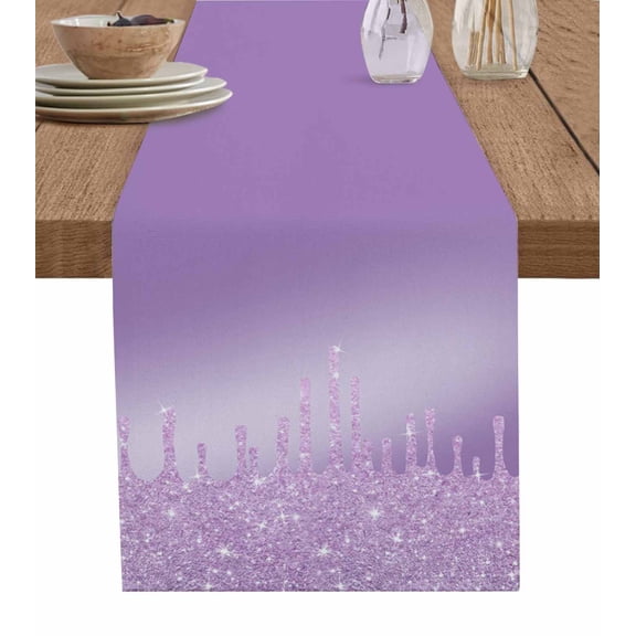 Purple Table Runner 36 Inches, Modern Minimalist Silver Gradient Texture Art Bed Runner Dresser Scarves Tabletop for Indoor Outdoor Parties/Ceremony/Banquet, 13"x 36"