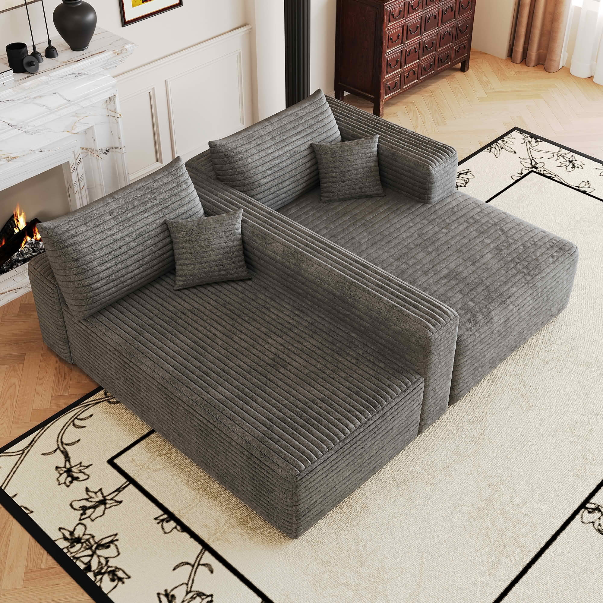 MAYEERTY 103 Inch L‑Shaped Cloud Sectional Sofa, Modern Minimalist Deep‑Seat Corner Couch, Plush Corduroy Upholstered Reversible Sofa, No‑Assembly Required for Living Room Apartment