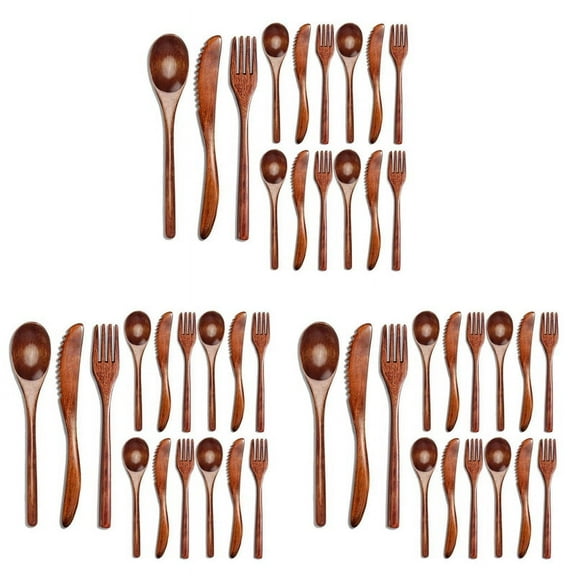 45 Pcs Wooden Spoon Fork Knife Cutlery Set Wooden Dinner Utensil Set Kitchen Wooden Flatware Tableware Cutlery Set