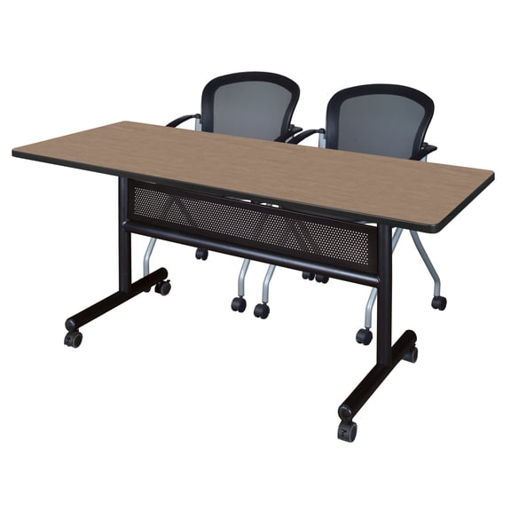 Romig Axis-Pro 60 x 30 in. Flip-Top Privacy Nesting Table- Noble Oak, 2 Cadence Nesting Chairs