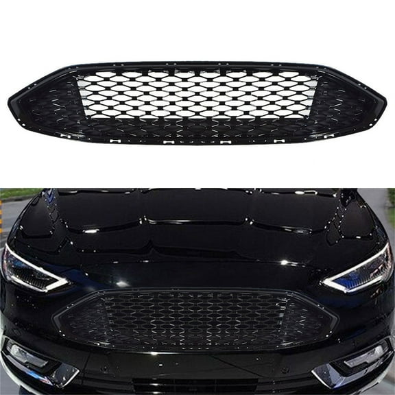 munirater Front Grill Honeycomb Trim Gloss Black Grille fit for 2017 2018 Ford Fusion