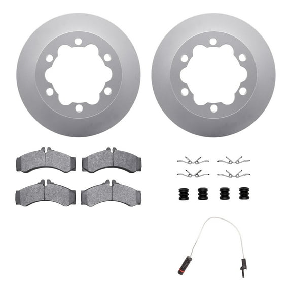 Dynamic Friction Company Rear Geospec Brake Rotors with Heavy Duty Brake Pads includes Sensor and Hardware 4222-40004