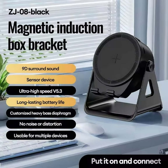 Wireless Induction Speaker with Phone Stand, Bluetooth Stereo Sound RGB Ambient Light, Multi-Functional Speaker for Smartphones Tablets