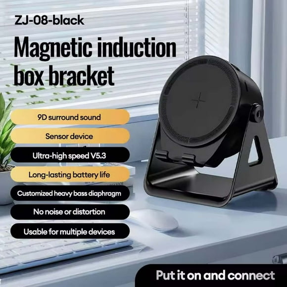 Altavoz de inducción inalámbrico con soporte para teléfono móvil y altavoz Bluetooth, sonido estéreo, luz ambiental RGB