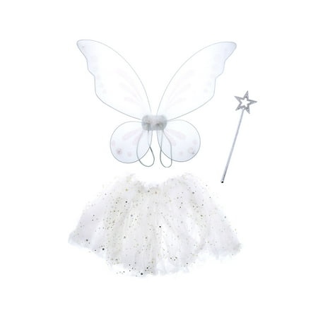 Pretend Play Dress Up Mozlly White Twinkle Fairy Tutu Costume (3pc Set)