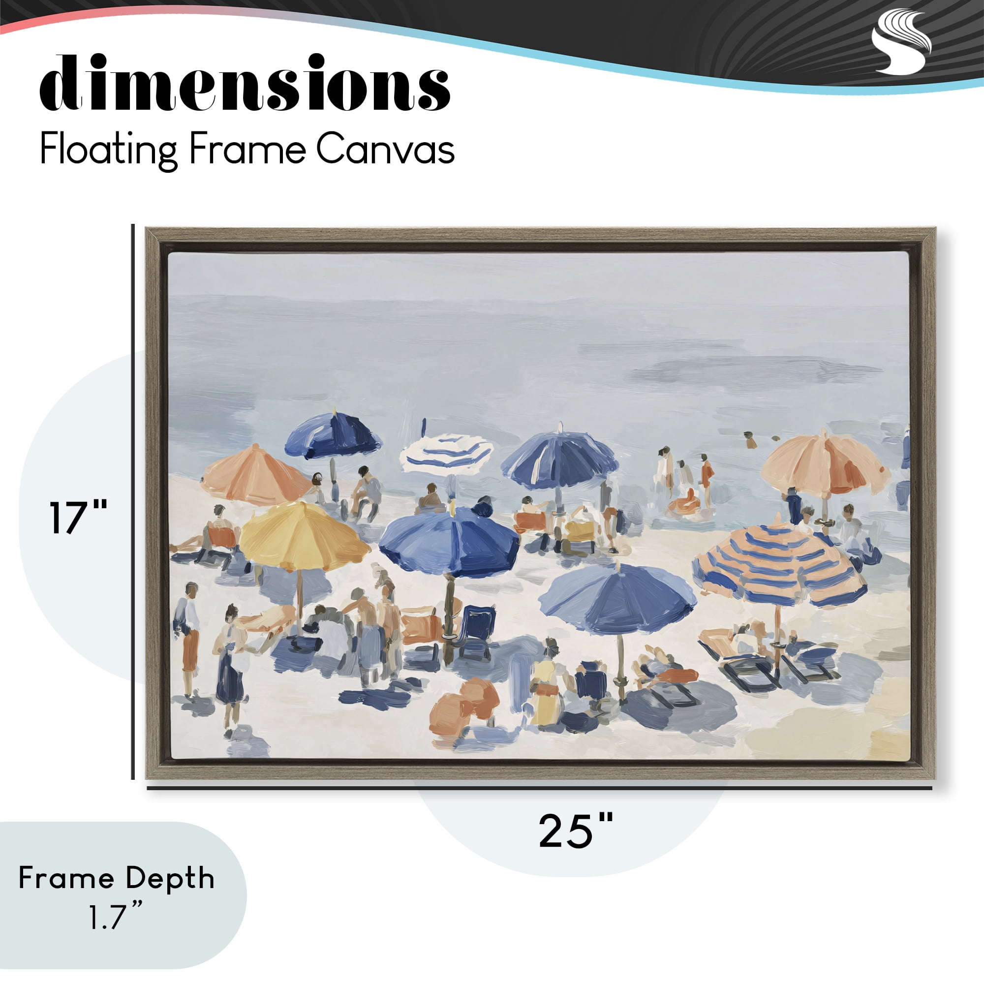 Stupell Industries Summer Fun Beach Crowd Brown Framed Floater Canvas Wall Art, design by Jacky Ngan
