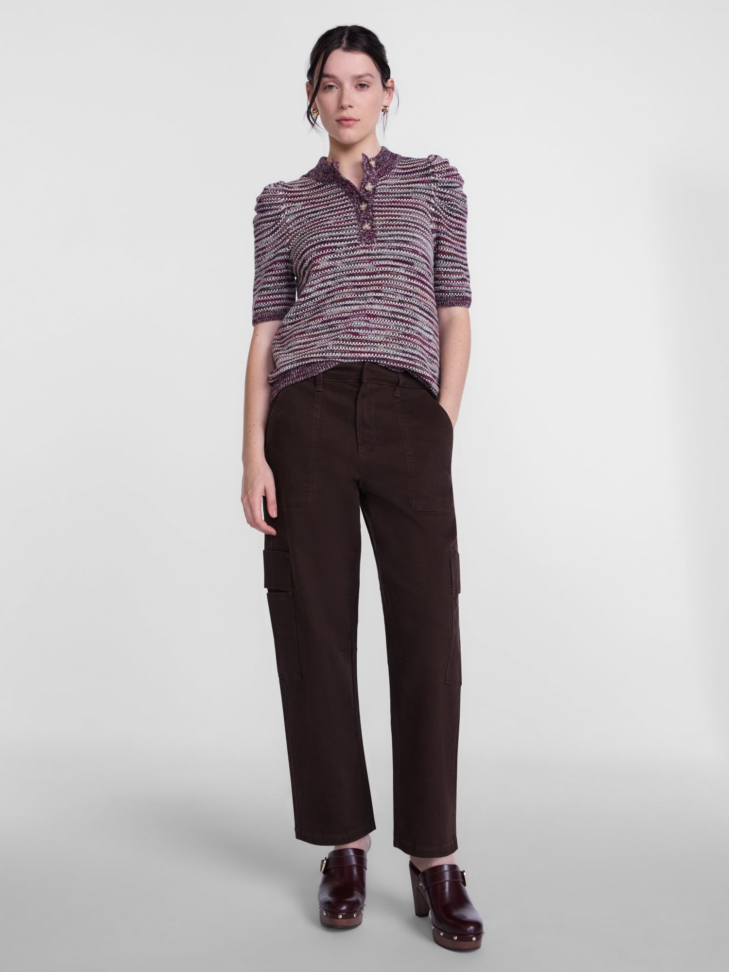 Scenario Women's and Women's Plus Henley Sweater with Puff Sleeves, Lightweight, Sizes XS-4X