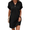 thumbnail image 6 of Joernso Summer Women Dress V Neck Button Short Sleeves Loose Solid Color Pullover Casual Daily Wear Dating Mini Dress, 6 of 6