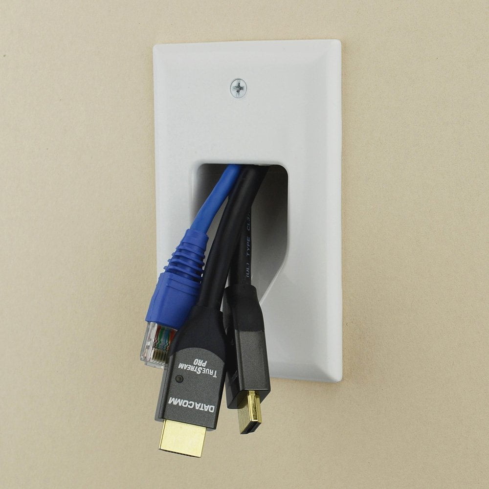 DataComm Electronics 45-0001-WH 1-Gang Recessed Low Voltage Cable Plate White