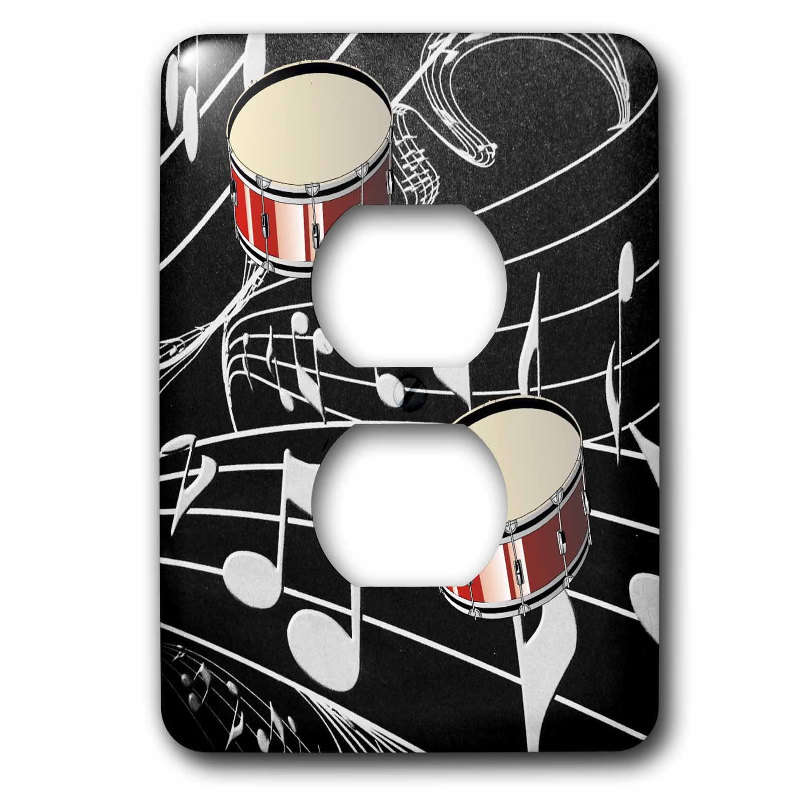 3dRose Red Drums On Music Notes 2 Plug Outlet Cover (lsp_38199_6)