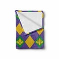 thumbnail image 2 of New Orleans Soft Flannel Fleece Blanket, Mardi Gras Themed Rhombuses with Fleur De Lis Motifs Classic Geometry, Cozy Plush for Indoor and Outdoor Use, 60" x 80", Green Violet Yellow, by Ambesonne, 2 of 6