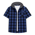 thumbnail image 6 of Mens Plaid Shirts with Hoodies Summer Short Sleeve Button Down Shirt Casual Plaid V Neck Lapel Beach Shirts with Pockets, 6 of 7