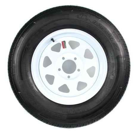 Radial Trailer Tire On White Rim ST205/75R15 Load C 5 Lug On 4.75 Spoke