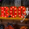 thumbnail image 5 of Decoraciones de Halloween para interiores: 4 letras LED iluminadas, letreros de marquesina con la frase Boo y Ghost para decoración de pared de cocina y sala de Halloween, letras de marquesina de, 5 of 5