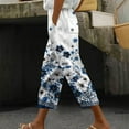 thumbnail image 2 of Crgrtght Womens Summer Pants Cropped Pants High Waisted Boho Beach Pants Drawstring Capris Pants with Pockets Wide Leg Vintage Printed Bohemian Capris Trousers Floral Pants for Women, 2 of 5