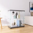 thumbnail image 3 of Glass Display Cabinet with 2 Shelves and 2 Doors, Freestanding Curio Storage Cabinet with Fixing Device and Adjustable Feet, Hand-Made Display Rack with 40LBS/Shelf for Bedroom, Living Room, Black, 3 of 9