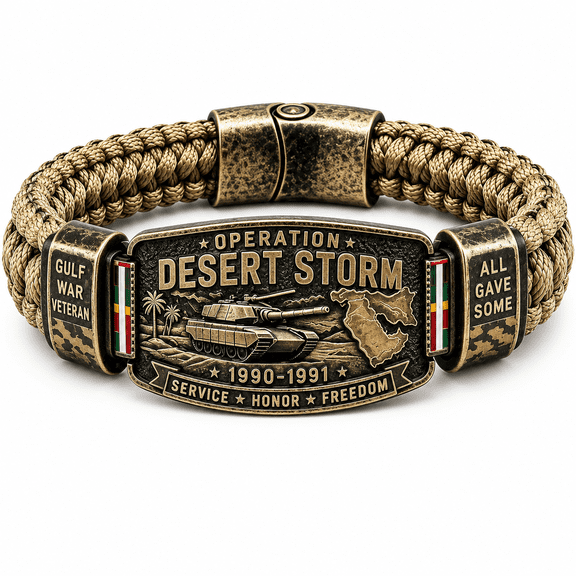 Veteran Paracord Bracelet, Military Commemorative Bracelet for Desert Storm Veterans, Adjustable Wristband for Army Navy Air Force Marines