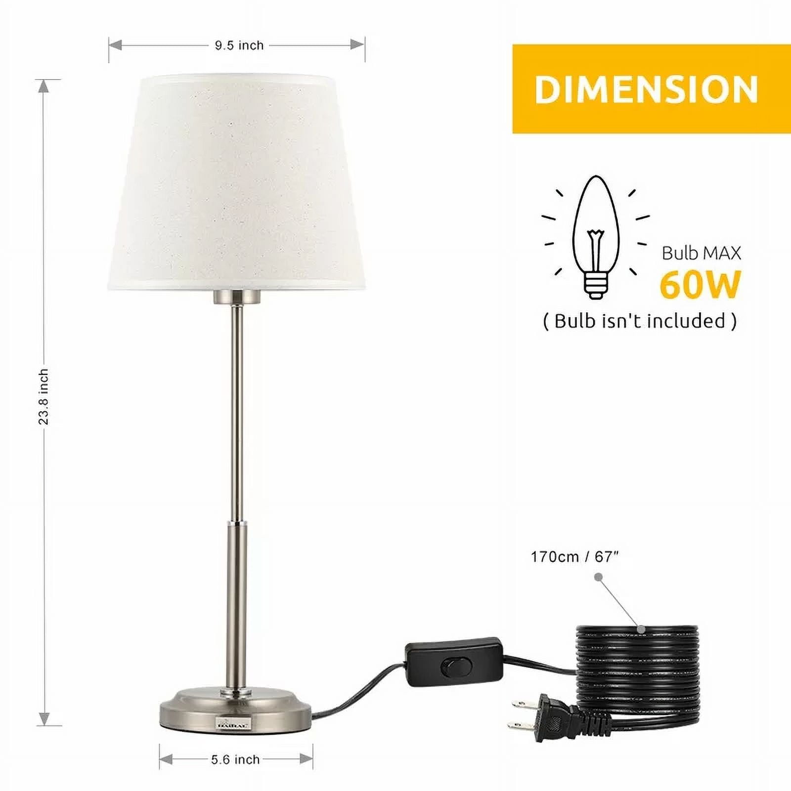 Modern Table Lamp, Bedside Lamp Metal Table Lamp with Round Base (Set of 2) Silver